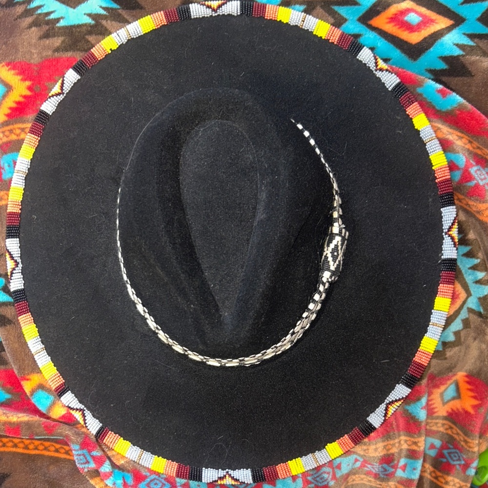 Black Felt Western Hat with Beaded Trim